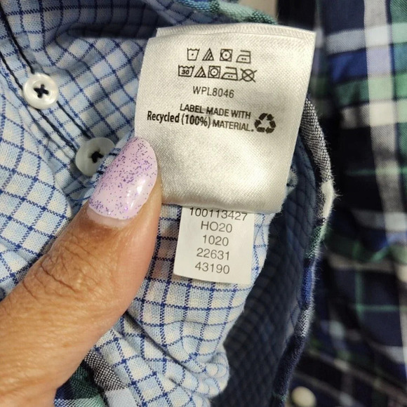 Club Room Plaid Check Blue Green Button Down Shirt Men Size L Lined Long Sleeve - Picture 8 of 10